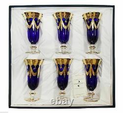 Set of 6 Interglass Italy Crystal Glasses Cobalt Blue Italian Champagne Flutes