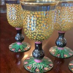 Set of 6 Mackenzie Childs Wine Glass GOBLETs Retired Tulips Polka Dots Designer