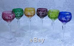 Set of 6 Marsala by Ajka Bohemian Cut to Clear Crystal Wine Water Hocks Goblets