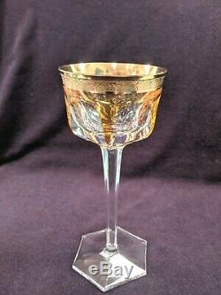Set of 6 Moser Cased Crystal gold rim Wine Goblets, Mint