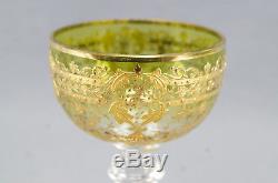 Set of 6 Moser Chartreuse Green Gold Floral Garlands Sherry Wine Glasses 1880-90