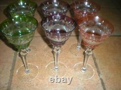 Set of 6 Nachtmann Vintage Wine Glasses Colored Crystal Roemer Hock Glasses