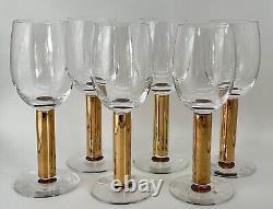 Set of 6 Orrefors Wine Glass Gold Thick Stem Clear Bowl 7-1/4 with Label Sweden