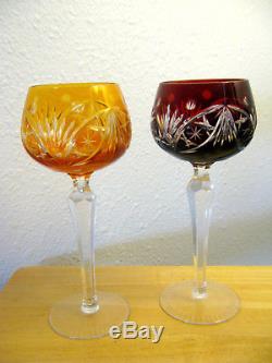 Set of 6 Rainbow AJKA Cut to Clear Lead Crystal Wine Glasses BOHEMIAN Germany