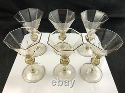 Set of 6 Salviati Venetian Murano Honey Amber Octagonal Twist 5 3/8 Wine Glass