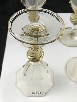 Set of 6 Salviati Venetian Murano Honey Amber Octagonal Twist 5 3/8 Wine Glass