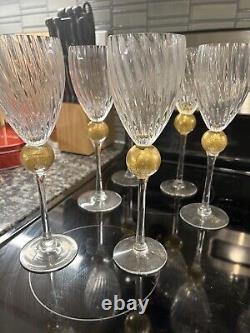 Set of 6 Union Street Glass Manhattan Pattern Gold Claret Wine Glasses 1996