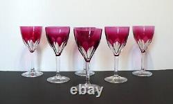 Set of 6 Val St Lambert Gevaert Crystal Wine Glasses Cranberry Red Cut To Clear