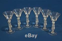 Set of 6 Vintage Bayel France Bacchus Nude Frosted Crystal Wine Stem Glasses