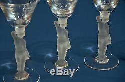 Set of 6 Vintage Bayel France Bacchus Nude Frosted Crystal Wine Stem Glasses