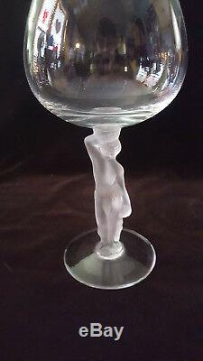 Set of 7 Art Deco Bayel BACCHUS Frosted Crystal Nude Wine Glasses