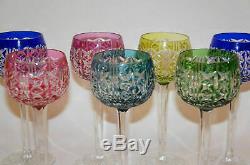 Set of 7 Saint Louis RIESLING Lime Peridot case cut to clear crystal Wine Goblet