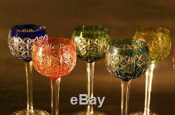 Set of 7 Saint Louis RIESLING Lime Peridot case cut to clear crystal Wine Goblet