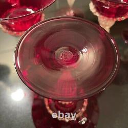 Set of 7 Venetian Murano Hand Blown Art Glass Gold Ruby Red 6 1/4 Wine Goblet