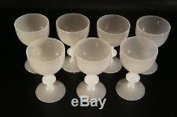 Set of 7 Vintage Portieux Vallerysthal White Opaline Wine Glasses French