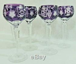 Set of 8 Ajka Marsala Amethyst Cut to Clear Crystal Wine Hock Goblet Glasses