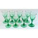 Set of 8 Antique Cut Green Glass wines, England, Ca 1890
