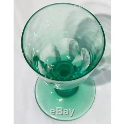Set of 8 Antique Cut Green Glass wines, England, Ca 1890