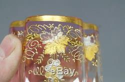 Set of 8 Moser Pale Cranberry Gold & Platinum Floral Quatrefoil Wine Glasses