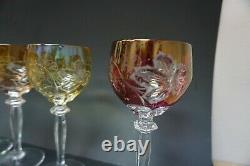 Set of 8 Multi Color BOHEMIAN GLASS CUT TO CLEAR Wine Glasses Goblets Free S&H