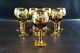 Set of 8 Murano Wine Glasses Emerald Color & Gold 24k Plated Made In Italy