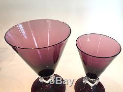 Set of 8 Purple Water Goblets & Wine Glass Cube Stem Bryce WILMINGTON AMETHYST