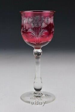 Set of 8 Rare Cranberry Cut Overlay Wine Goblets by Thomas Webb of England
