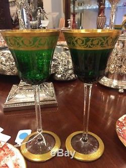 Set of 8 Saint Louis Crystal Thistle Gold Green Hock Wines