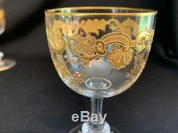 Set of 8 St Louis Massenet Gold Encrusted Wine-Burgundy Glasses 4 3/4 H
