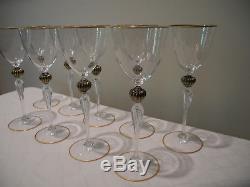 Set of 8 Venetian Murano Black/Gold bulb, Water WIne Champagne (24+1) NICE