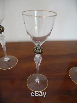 Set of 8 Venetian Murano Black/Gold bulb, Water WIne Champagne (24+1) NICE