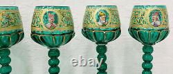 Set of 9 Salviati Murano Wine Glasses Hand Painted With Notable Venetian Figures