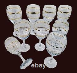 Set of 9 Vintage Turkish Pasabahce Gold Gilded Band Wine Glasses Floral Pattern