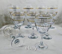 Set of 9 Vintage Turkish Pasabahce Gold Gilded Band Wine Glasses Floral Pattern