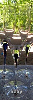 Set of FIVE Orrefors Intermezzo Blue White Wine Goblets New w Labels