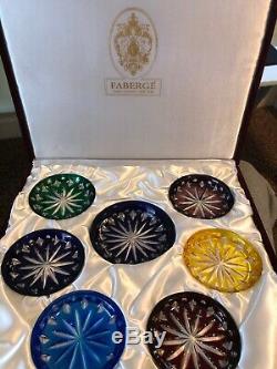 Set of Faberge Russian Imperial Collection Crystal Wine Bottle & Glass Coasters