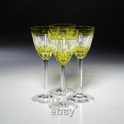Set of Four (4) Val St Lambert Yellow to Clear Cut Crystal Wine Glasses 7.5h B