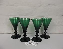 Set of Four Georgian Bristol Green Trumpet Bowl Wine Glasses