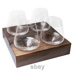 Set of Four Revolving Wine Glasses on Walnut Stand