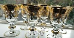 Set of SIX Interglass Italy Luxury Crystal Wine Goblets 24K Gold LOVELY