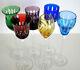 Set of Six Colored Crystal Cut to Clear Cordial Liquor Wine Glass Red Blue Green