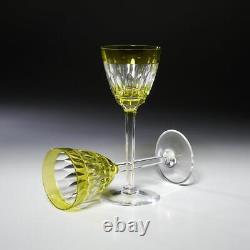 Set of Two (2) Val St Lambert Yellow to Clear Cut Crystal Wine Glasses 7.5h