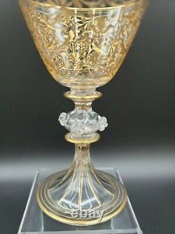 Set(s) 4 Bohemian Moser Gold Encrusted Inlay Chalice Wine Glasses WOW EXCELLENT
