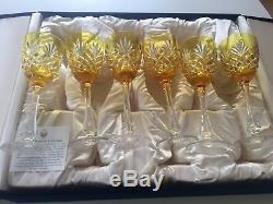 Signed Faberge Yellow Large Odessa Crystal Wine Glasses Set of 6