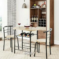 Small Bistro Dining Set Modern 3 Piece 1 Table 2 Chairs Kitchen Wine Rack Pub