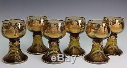 St. Bartholoma Souvenir Gold Gilt Glass Set of 6 German Wine Roemer Roemers