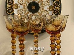 St Louis Crystal Signed Bubbles Amber Wine Hock Goblets Set 5