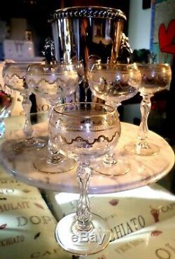 St. Saint Louis French Cut Crystal Gold Gilded Wine Glasses Goblets Set Of 5