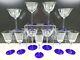 Stars Blue Base (6) Champagne (5) Wine Glasses Set Vintage Clear Etch Bowl Lot