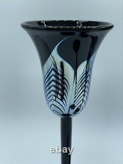 Steven Correia Cobalt Black Silver Pulled Feather Wine Art Glass Signed Set 4